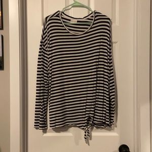 Ava & Viv Navy blue and white stripe long sleeve blouse
